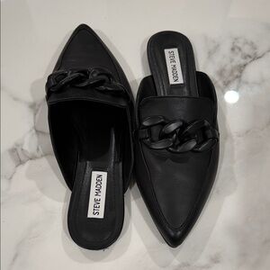 Steve Madden Black Chain Detail Mules